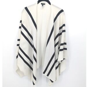 Talbots Poncho Women One Size Cream Black Striped Soft Shawl Wrap Mature Comfort